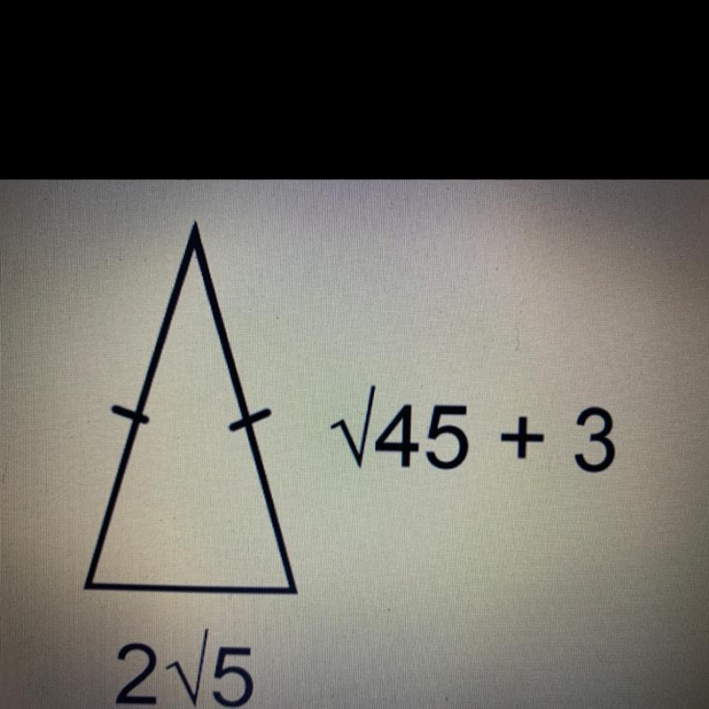 Find the perimeter of the isosceles triangle in simplest radical form.-example-1