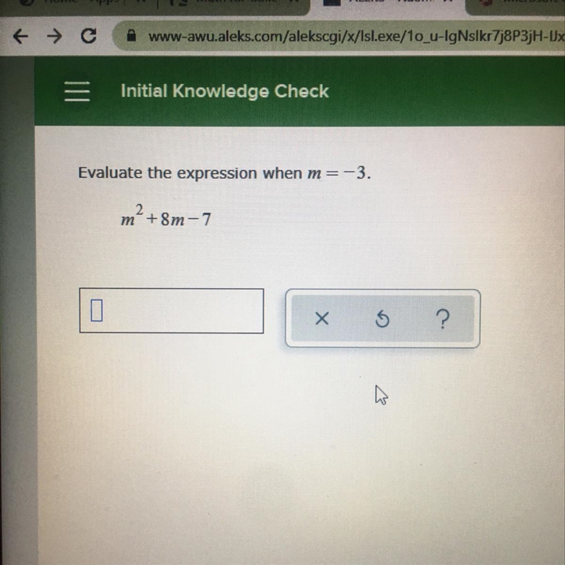 Evaluate the expression when m=-3. 2 m” +8m-7 HELP ASAP-example-1