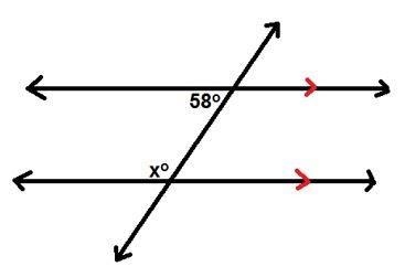 2) Find the value of x. (pic below) A. 180 degrees B. 58 degrees C. 122 degrees-example-1