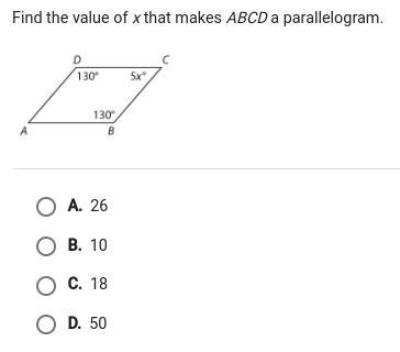 Find the value of x that makes ABCD a parallelogram.-example-1