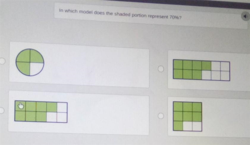 In which model does the shaded portion represent 70%? ​-example-1