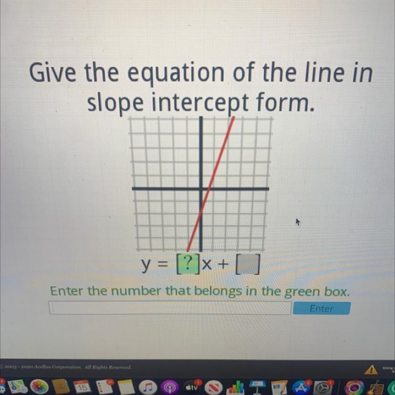 Give the equation of the line in slope intercept form. y = [?]x + [] Enter the number-example-1