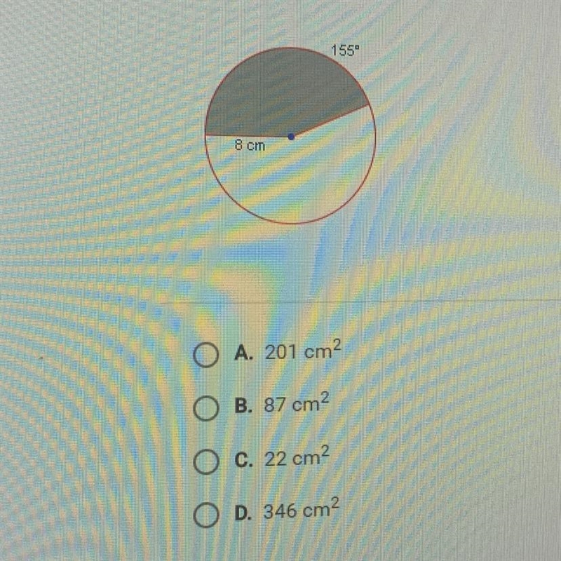 To the nearest square centimeter, what is the area of the shaded sector in the circle-example-1