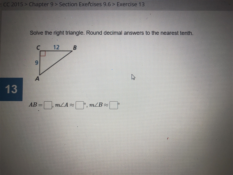 Solve the right triangle. Round decimal answers to the nearest tenth-example-1