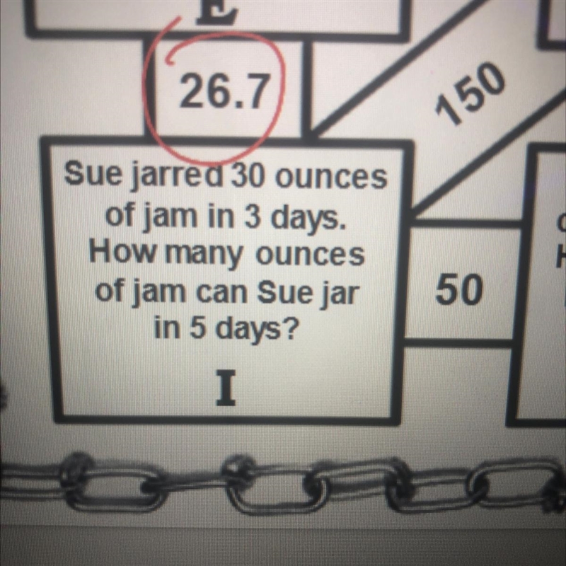 Sue jarred 30 ounces of jam in 3 days. How many ounces of jam can Sue jar in 5 days-example-1