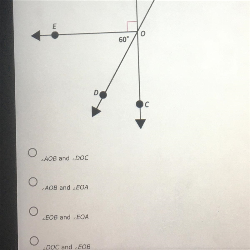 10. Look at the diagram. Which of the following is a pair of vertical angles?-example-1