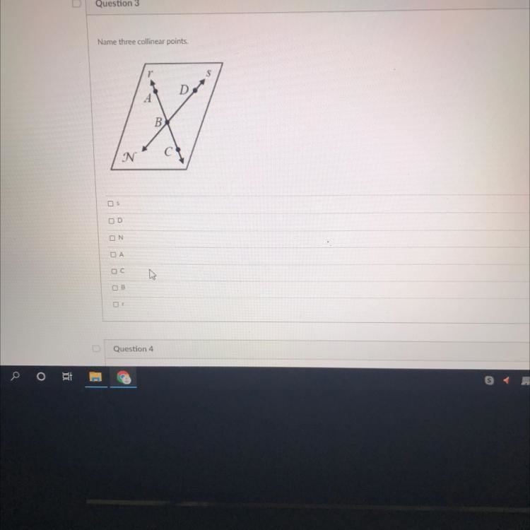 Name three collinear points. D А B) N OS OD ON ОА ОС DB-example-1