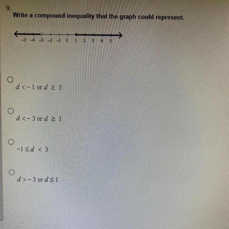 Write a compound inequality that the graph could represent-example-1