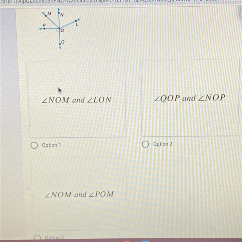 Name a pair of angles that are adjacent and complementary...please help!-example-1