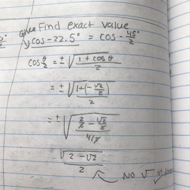 Finding exact value using half angle identities Why is my answer incorrect?-example-1