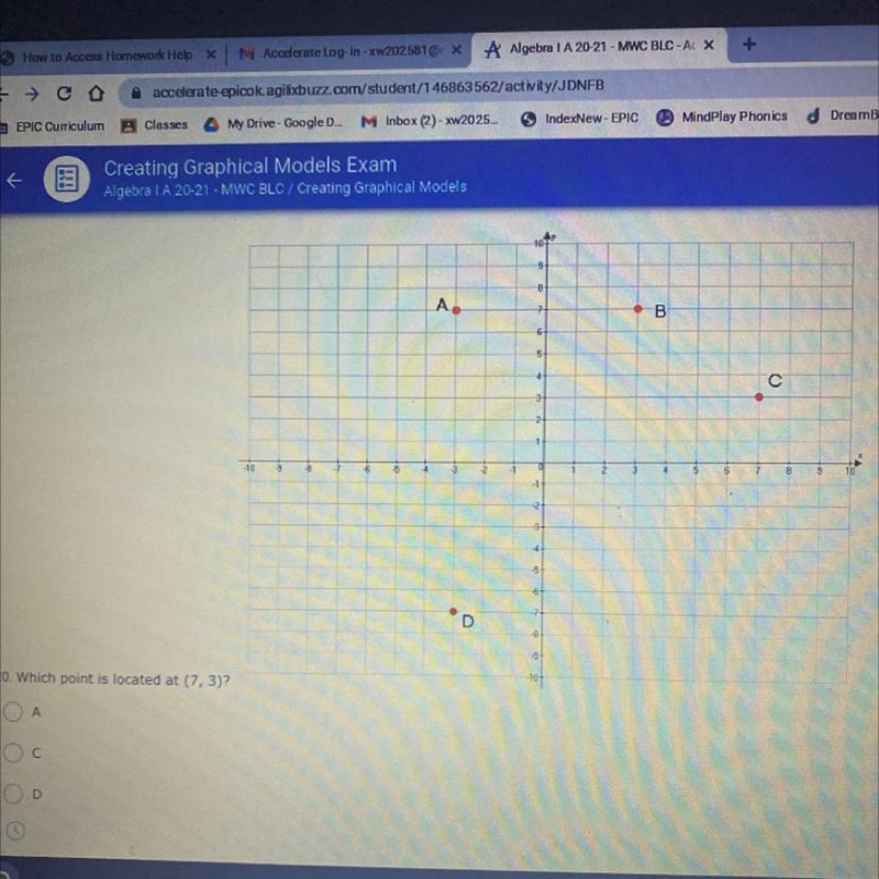 9 A. 7 B 6 5 3 2 1 10 3 -1 4 5 1 2 2 3 8 10 5 6 2 4 -5 6 D -3 -10- Which point is-example-1