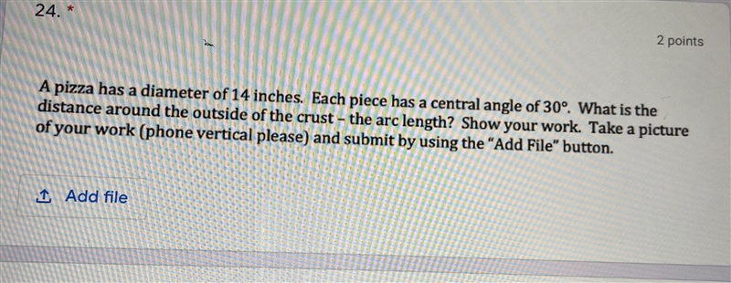 A pizza has a diameter of 14 inches each piece has a central angle of 30° what is-example-1