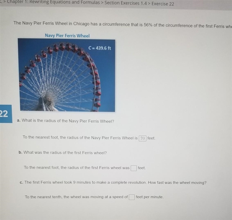 The the navy pier ferris wheel in chicago has a circumference that is 56% of the circunference-example-1