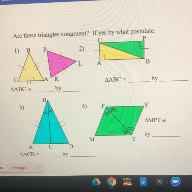 Are these triangles congruent? If yes by what postulate? Plzzz i need help!!!-example-1