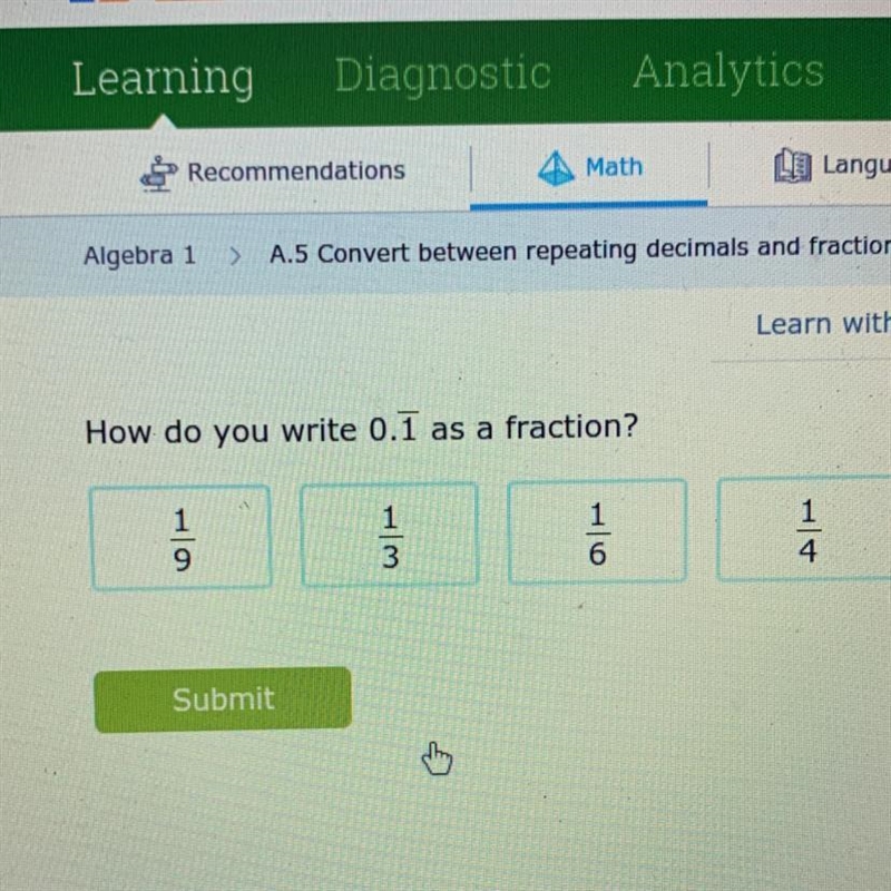 How do you write 0.1 as a fraction? Please help-example-1