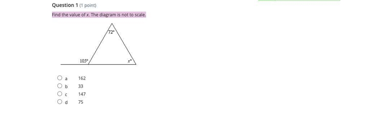 Find the value of x. The diagram is not to scale.-example-1