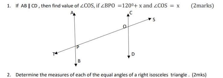 If AB || CD, then find value of angle COS, if angle BPO = 120 + - and angle COS = x-example-1