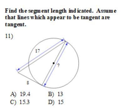 Find the segment length indicated. Assume that lines which appear to be tangent are-example-1