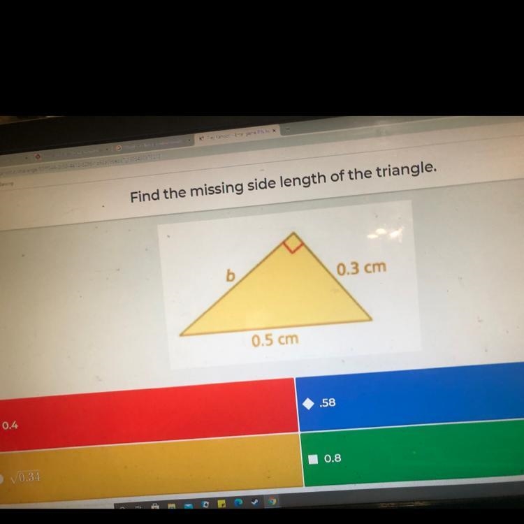 Find the missing side length of the triangle. b 0.3 cm 0.5 cm-example-1