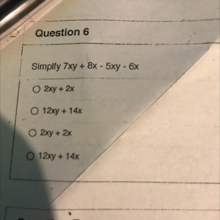 Simplfy 7xy + 8x + 5xy + 6x-example-1