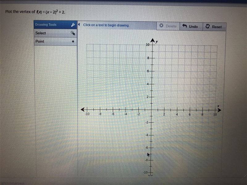 Use the drawing tools. The vertex of f(x)=(x-2)2+2-example-1