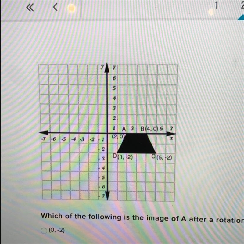 Which of the following is the image of A after a rotation of -90 degrees about the-example-1