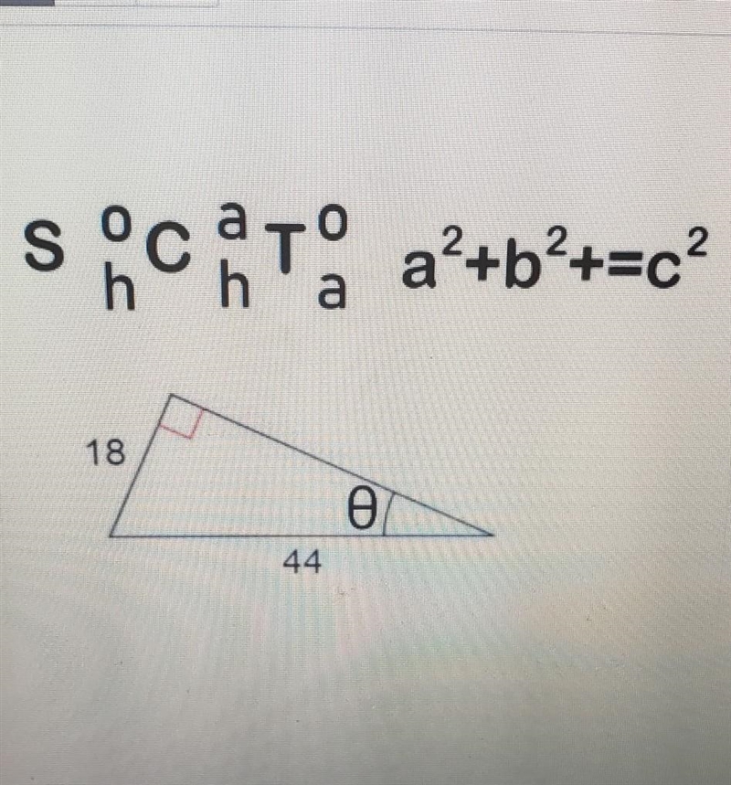 Pls help idk how to do this ''solve for the angle with Trig'' Solve for 0​-example-1