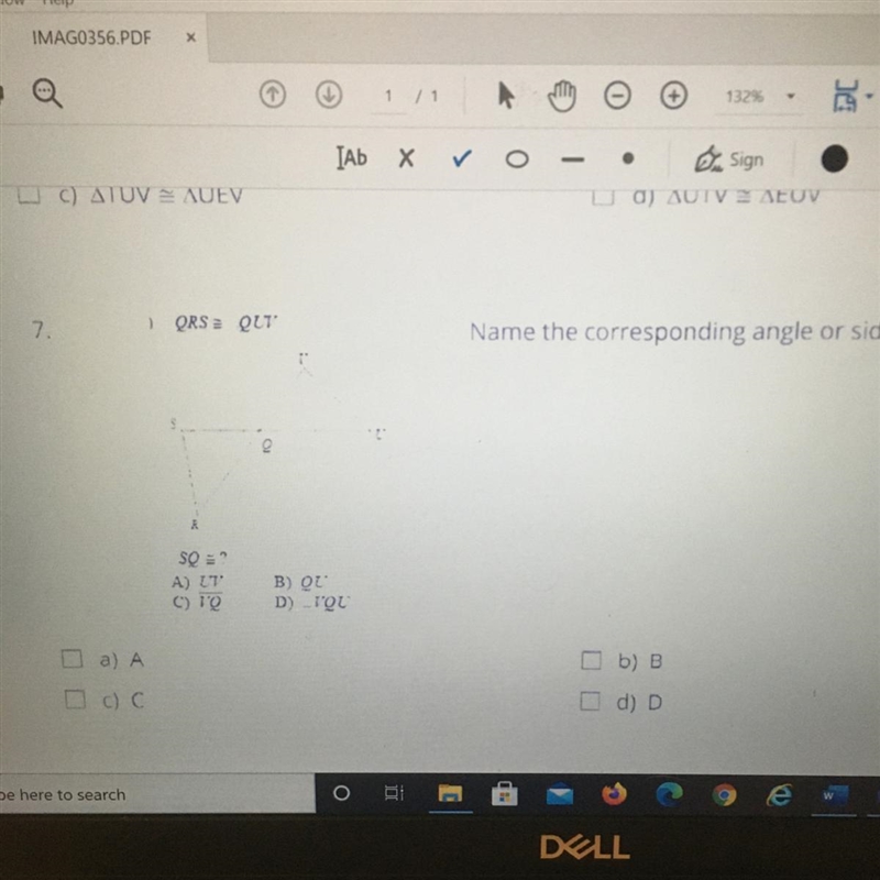 Name the corresponding angle or side. A) A B) B C) C D) D-example-1