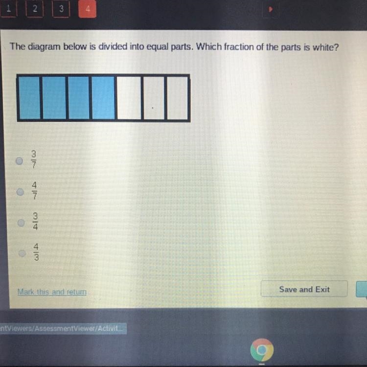 The diagram below is divided into equal parts. Which fraction of the parts is white-example-1