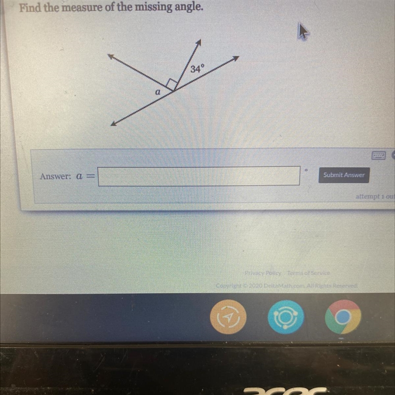 Find the measure of the missing angle. 34°-example-1