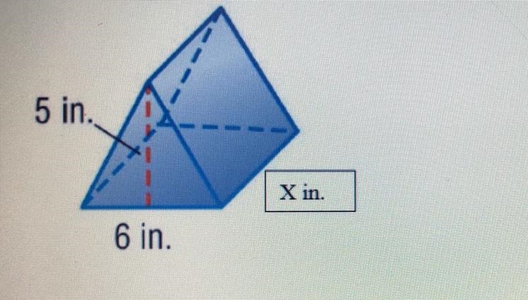 The volume of the triangular prim is 250 cubic inches. What is the value of x-example-1