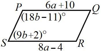 PQRS is a parallelogram. Find the values of a and b. Solve for the value of c, if-example-1