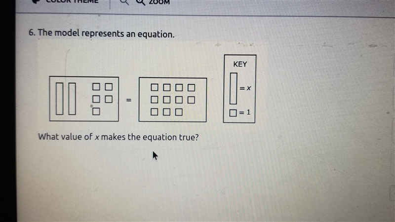 The model represents an equation. What value of x makes the equation true?-example-1