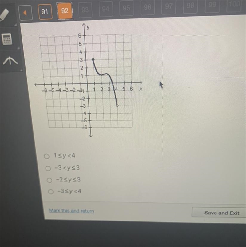 What is the range of the function graphed below ?-example-1