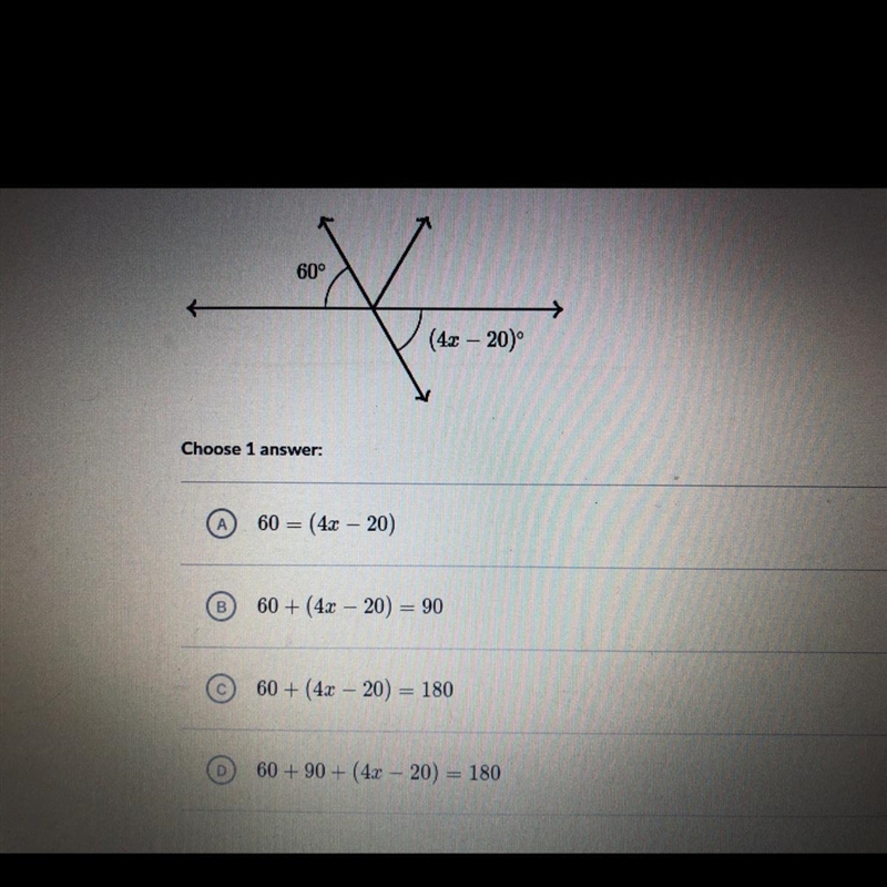 Which equation can be used to solve for x in the following diagram? HELL ASAP WILL-example-1