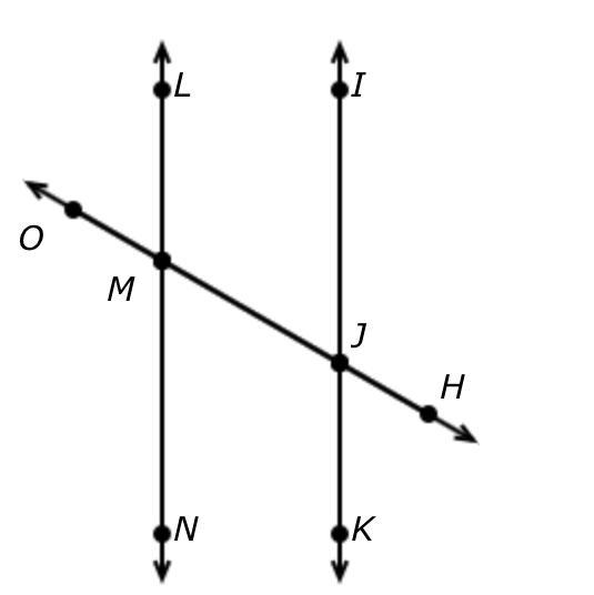 IK and LN are parallel lines. Which angles are vertical angles?-example-1