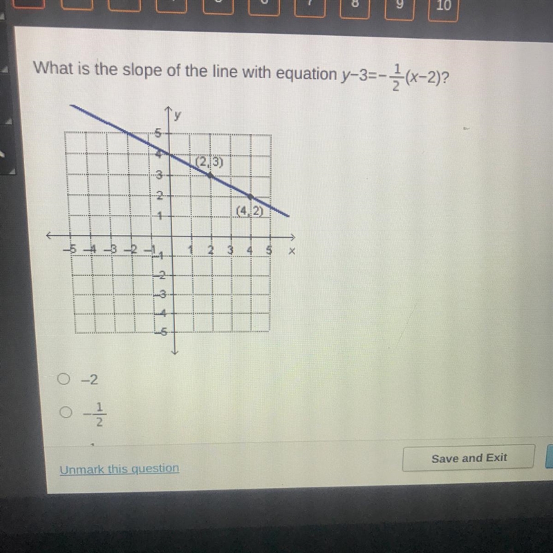 What is the slope of the line with equation y-3-- }(x-2)?-example-1