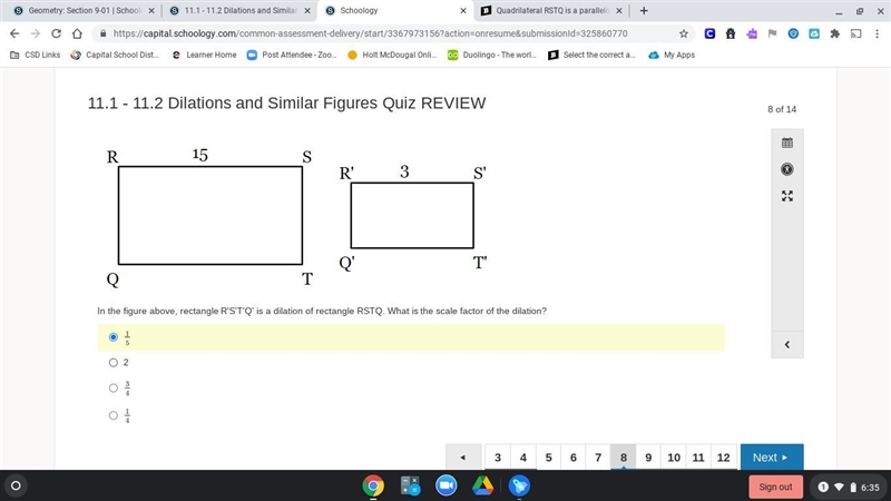 In the figure above, rectangle R'S'T'Q' is a dilation of rectangle RSTQ. What is the-example-1