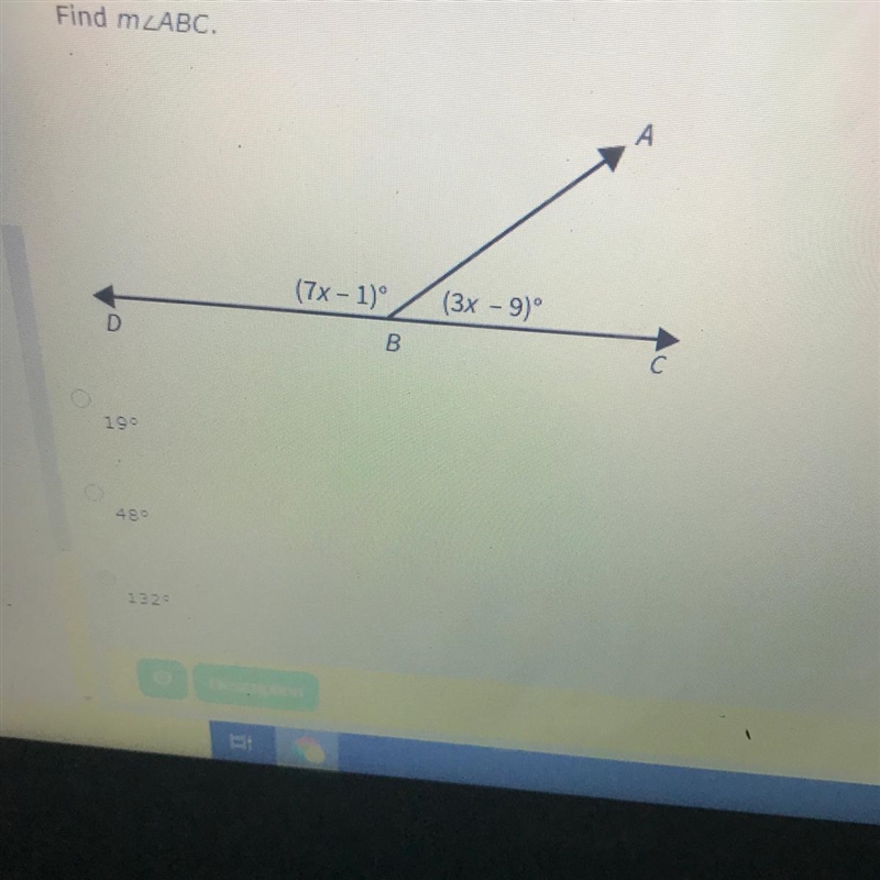 Find m2ABC. А (7x - 1)”. (3x -9)° D B С-example-1