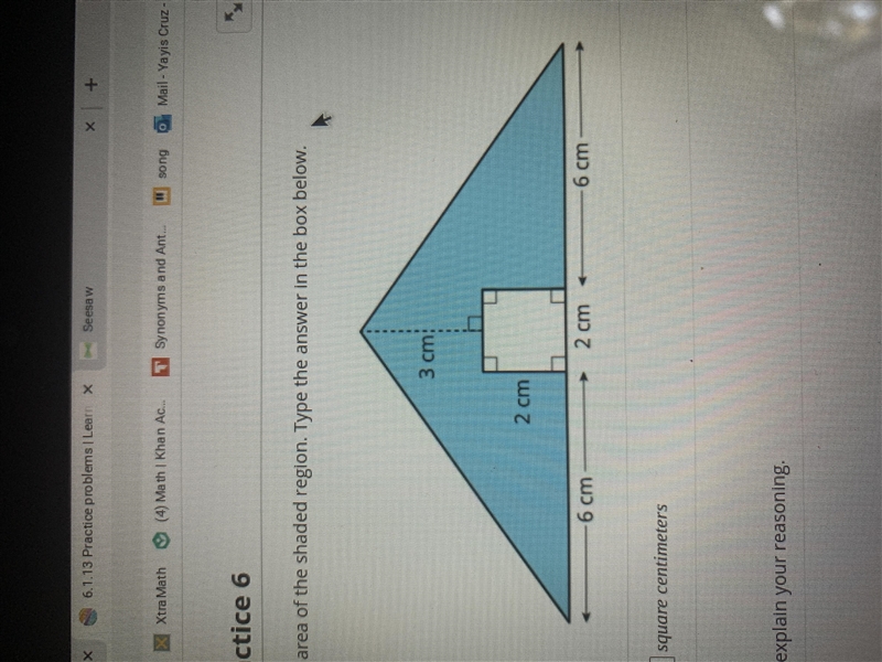 Find the area of the shaded region. Units squared centimeters-example-1