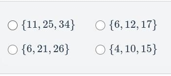 Which of the following sets of numbers could NOT represent three sides of a triangle-example-1