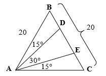 Need help use screenshot(SAT Prep) In △ABC, AB = BC = 20 and DE ≈ 9.28. Approximate-example-1