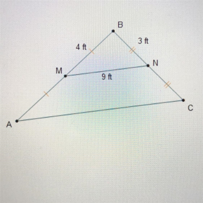 What is the length of AC? 3 ft 4 ft 9 ft 18 ft-example-1