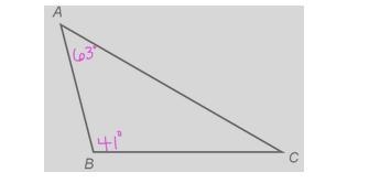 Given △ABC with m∠A=63° and m∠B=41°, find m∠C. 41 degrees 63 degrees 104 degrees 76 degrees-example-1