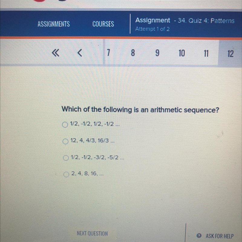 Which of the following is an arithmetic sequence?-example-1