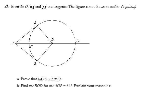 In circle O, PA and PB are tangents. The figure is not drawn to scale. a. Prove that-example-1