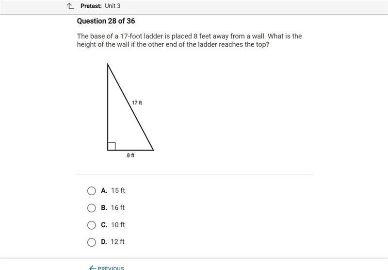 the base of a 17-foot ladder is placed 8 feet away from a wall what is the height-example-1