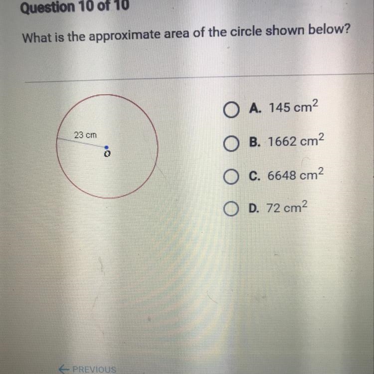 What is the approximate area of the circle shown below-example-1