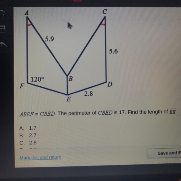 A:1.7 B:2.7 C:2.8 D:6.6 (Ik it’s not C)-example-1