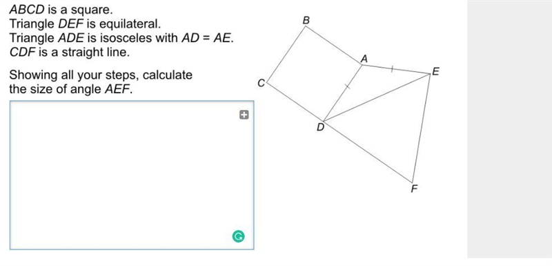 Properties of Special Triangles: Calculate the size of angle AEF-example-1